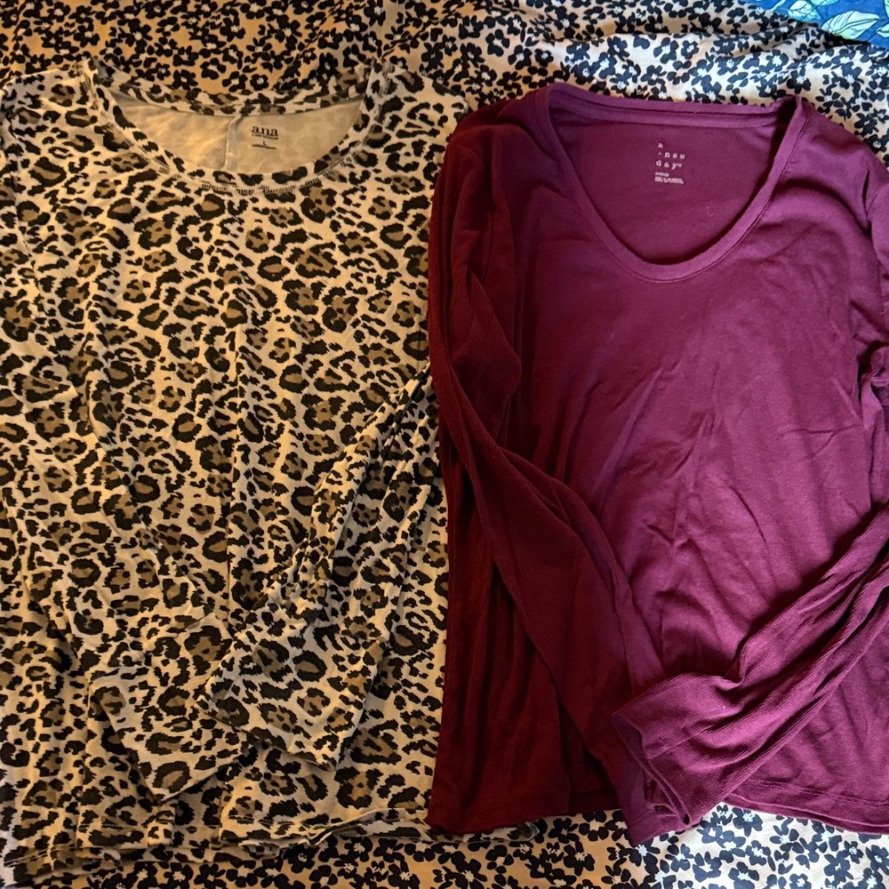 a.n.a and a new day 2pc set Leopard Print and Burgundy Long Sleeve Tops